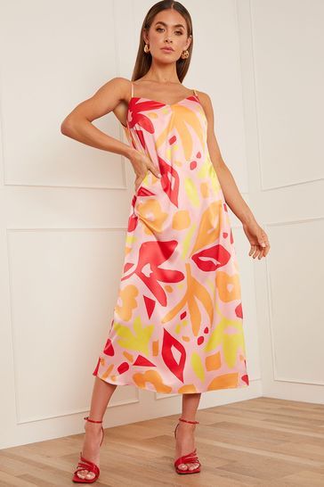 Chi Chi London Orange Abstract Print Midi Slip Dress