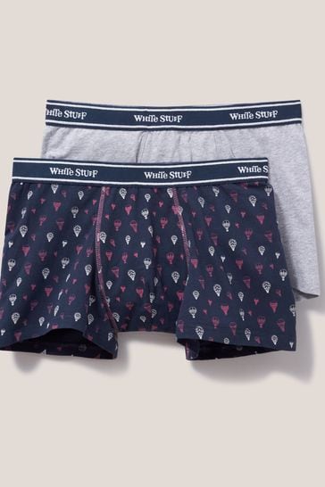 White Stuff Blue Plain And Print Boxers Two Pack