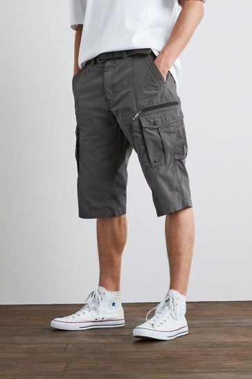 Buy Charcoal Grey Long Length Belted Cargo Shorts from Next Poland