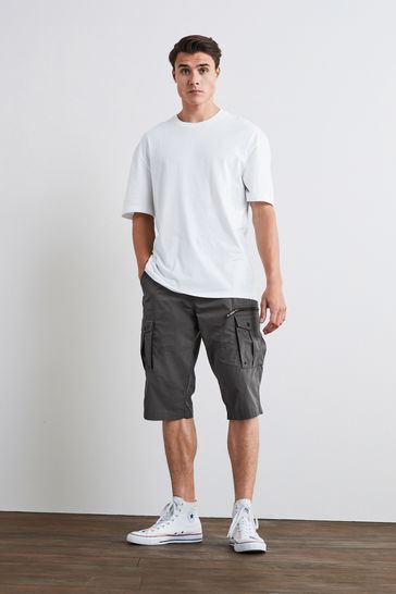 Buy Charcoal Grey Long Length Belted Cargo Shorts from Next Poland