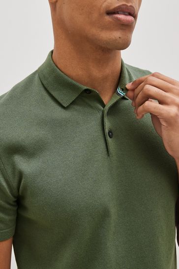 Olive Green Short Sleeved Knitted Polo Shirt