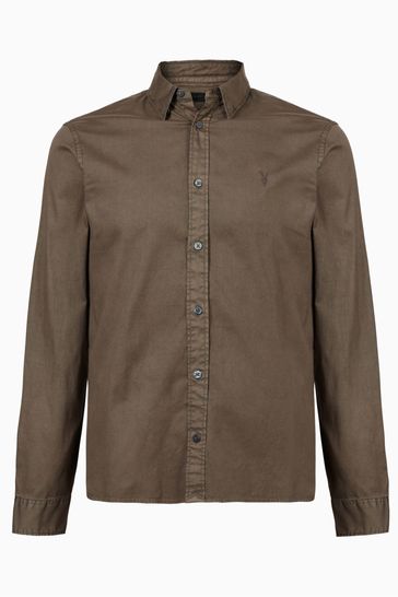 AllSaints Brown Hawthorne Long Sleeve Shirt