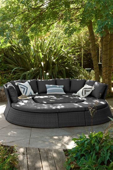 Black Dorset Garden Rattan Effect Multi-Use Living Dining and Lounge Set