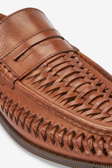 Tan store weave loafers