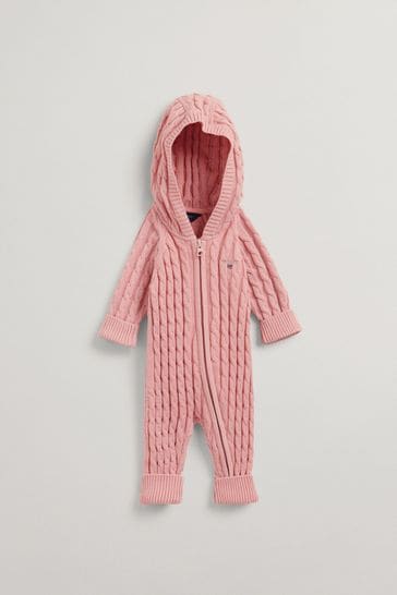 GANT Baby Pink Cotton Cable Zip Coverall