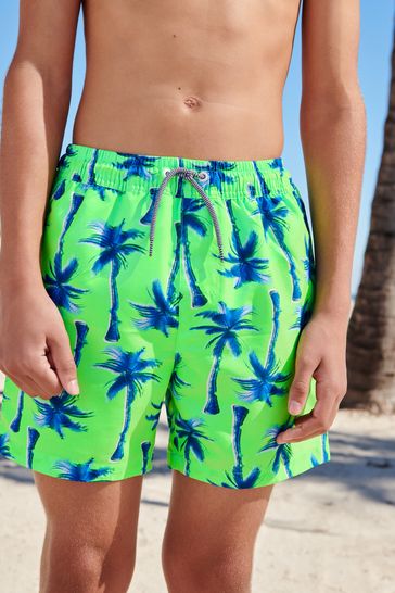 Fluro Green Palm Tree Swim Shorts (3-16yrs)