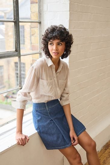 Buy Rinse Blue Pleated Denim Mini Skirt from Next Luxembourg
