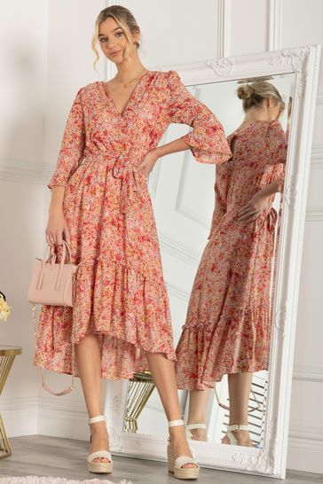 Jolie Moi Pink Geelan Tiered Hem Midi Dress