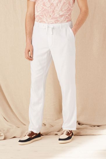 Buy White Linen Blend Drawstring Trousers from Next Luxembourg