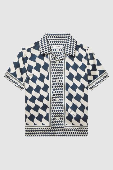 Buy Reiss Navy Ivory Devaroe Junior Cuban Collar Short Sleeve Shirt from Next Netherlands
