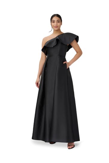 Adrianna Papell One Shoulder Black Mikado Gown