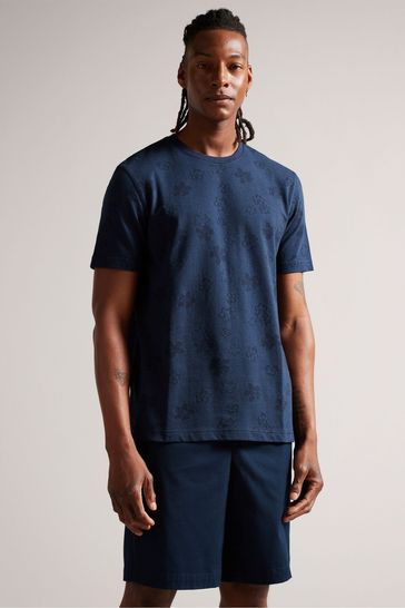 Ted Baker Blue Gower Short Sleeve Magnolia Jacquard T-Shirt