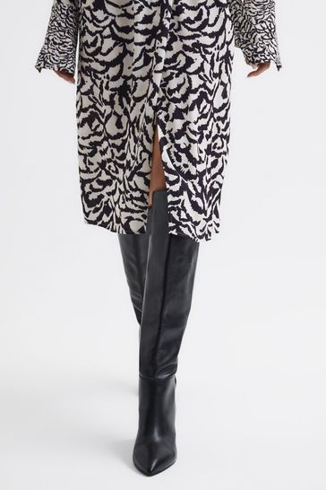 Black pull on knee high boots hotsell