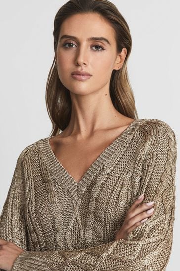 V neck cable sweater online
