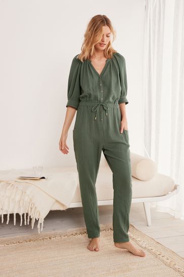 Green sale cotton jumpsuit