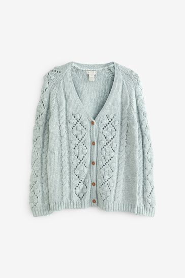 Monsoon Green Cable Knit V-Neck Cardigan