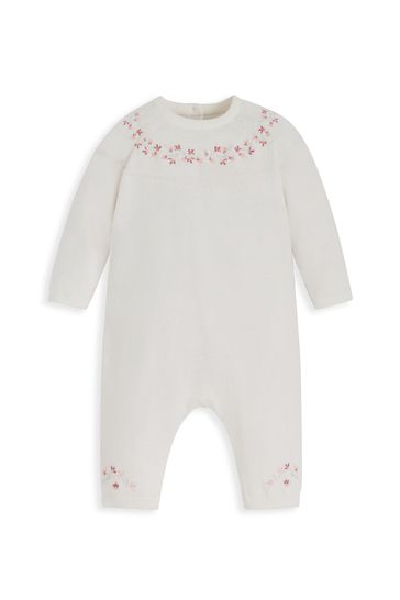 Mamas & Papas Embroidered Knit White Romper