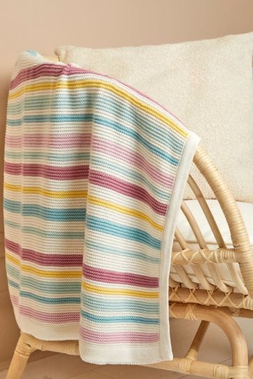 JoJo Maman Bébé Pink Multi Chunky Knitted Stripe Blanket