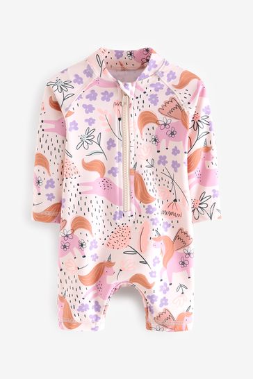 Pale Pink Unicorn Baby Sunsafe Swimsuit (0mths-3yrs)