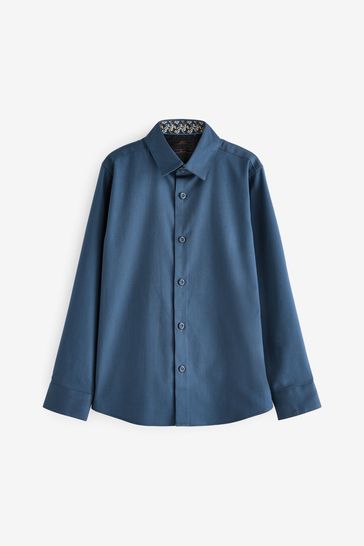 Indigo Blue Long Sleeve Smart Trimmed Shirt (3-16yrs)