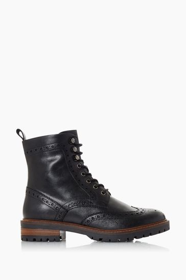Dune London Purely T Brogue Detail Black Lace-Up Ankle Boots