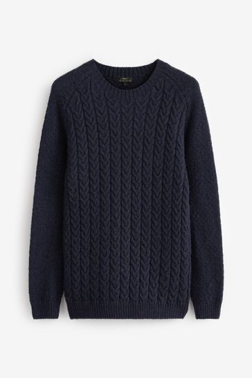 Navy Blue Cable Regular Signature British Wool Knitted Jumper
