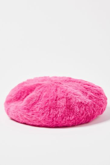 Oliver Bonas Pink Fluffy Faux Fur Hot Beret