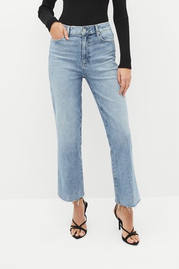 Paige Blue Relaxed Claudine Ankle Flare Jeans With Raw Hem