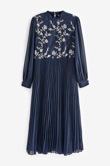 Blue embroidered midi dress outlet