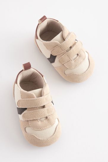 Stone Natural Touch Fastening  Baby Pram Trainers (0-24mths)