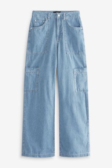 Buy Mid Blue Utility Cargo Wide Leg Jeans from Next Luxembourg