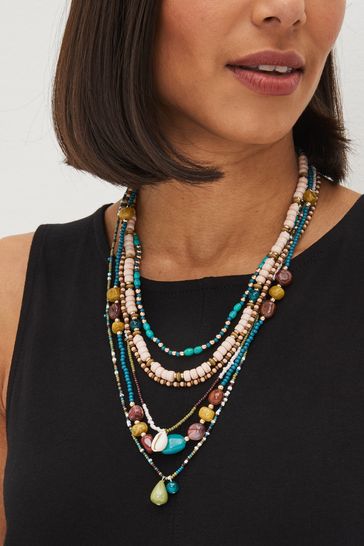 Multi Beaded and Shell Multi Layer Necklace