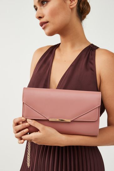 Light Pink Clutch Bag With Cross-Body Chain