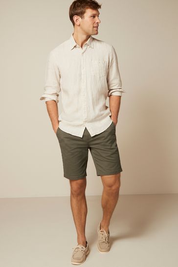 Buy Khaki Green Belted Chino Shorts with Stretch from Next Luxembourg