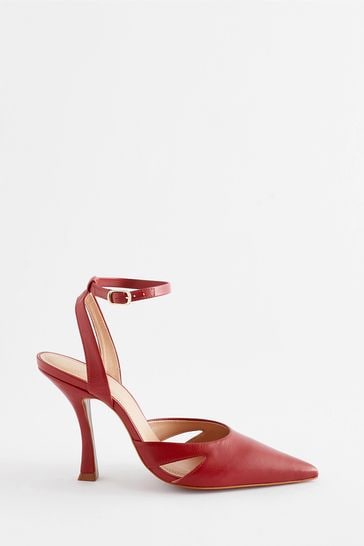 Red Signature Leather Point Toe Cut-Out Detail Heel Shoes