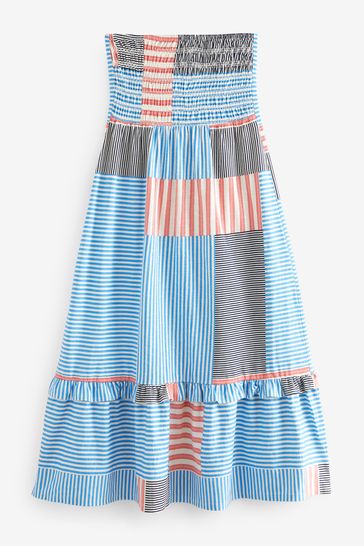 Blue and white striped cotton cheap dress