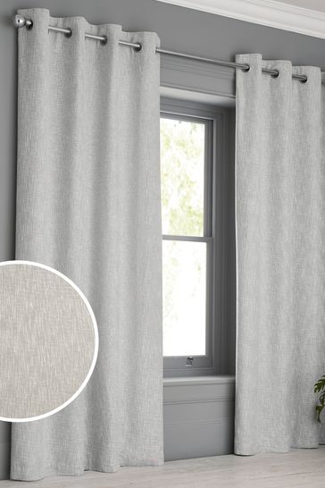 Silver Bouclé Eyelet Super Thermal Curtains
