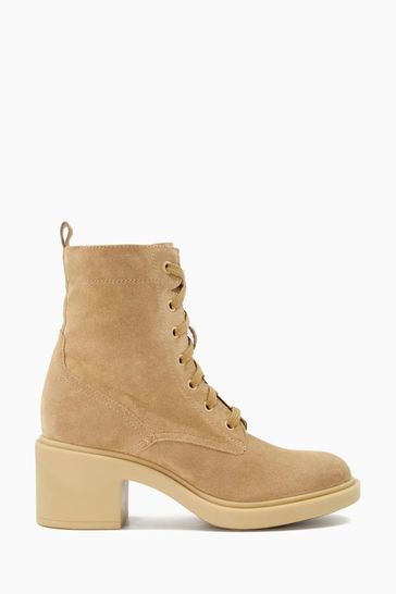 Dune London Pastel Suede Lace Up Heeled Brown Boots