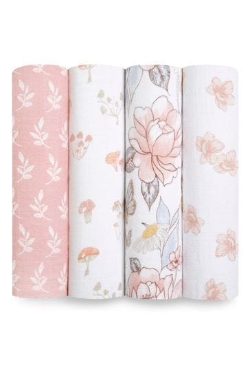 aden + anais Blue Organic Cotton Muslin Blankets 4 Pack