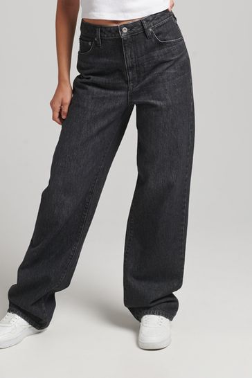 Superdry Black Organic Cotton Vintage Wide Leg Jeans