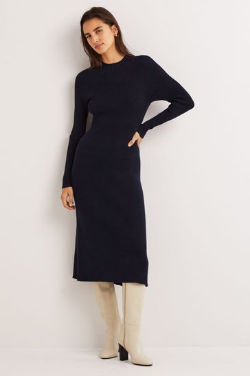 Boden Blue Ribbed Knitted Midi Dress