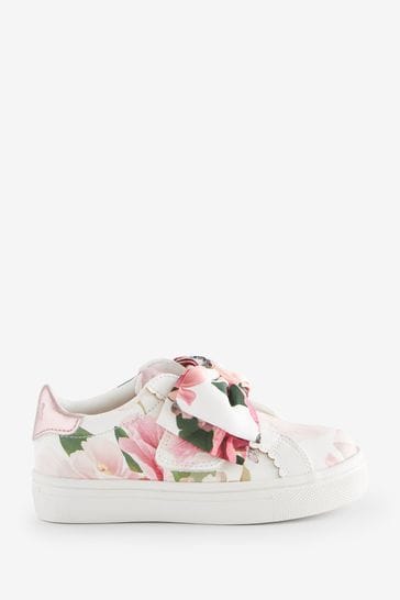 Baker by Ted Baker Girls Floral Printed Bow White Trainers
