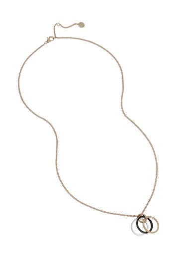 AllSaints Gold Tone Pave Ring Pendant Long Necklace