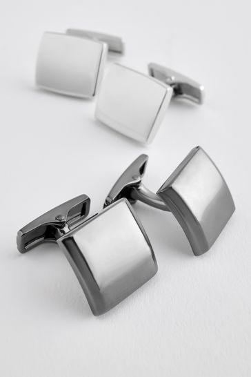 Silver Tone/Gunmetal Double Cufflink Set