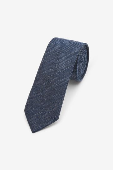 Blue Herringbone Slim Textured Tie And Tie Clip Set