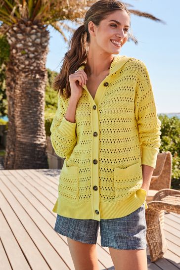 Buy Bright Yellow Stitch Detail Hooded Button Up Cardigan from Next Austria