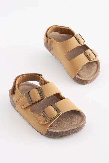 Ochre Yellow Cushioned Footbed Double Buckle Touch Fastening Corkbed Sandals