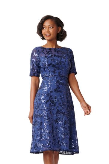 Adrianna Papell Blue Papell Studio Floral Embroidery Dress