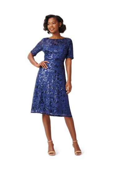 Buy Adrianna Papell Blue Papell Studio Floral Embroidery Dress