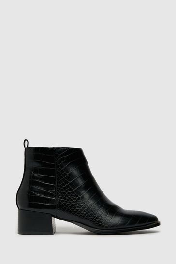 Schuh Black Cleo Croc Block Heel Boots